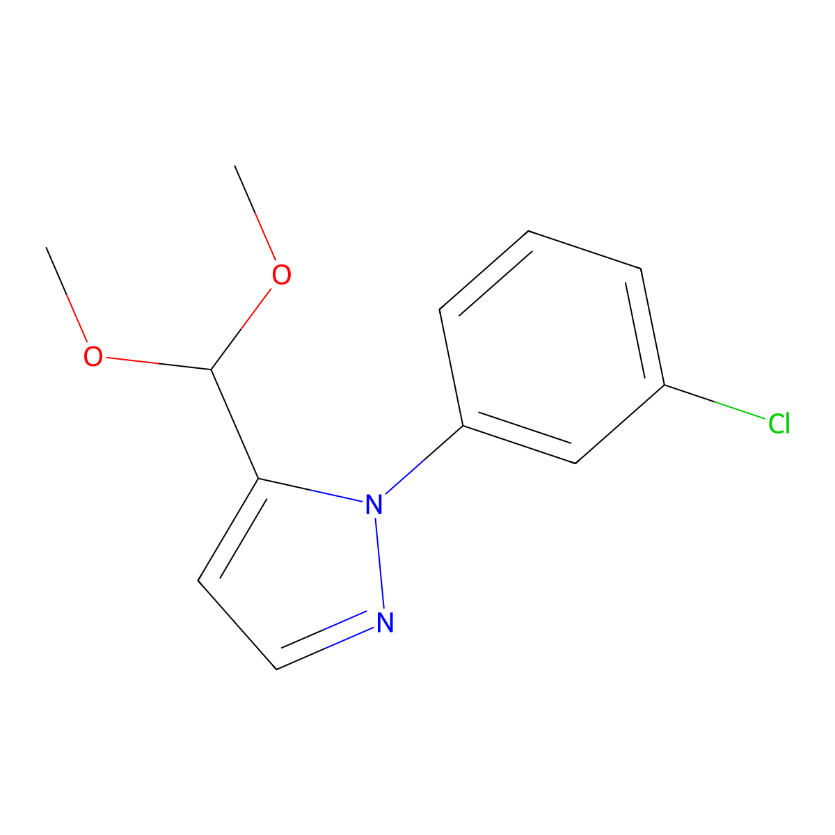 1-(3-chlorophenyl)-5-(dimethoxymethyl)-1H-pyrazole molecular structure, CAS 1269293-14-2