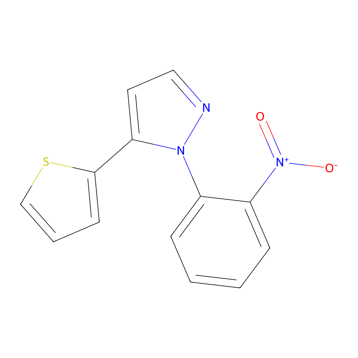 1-(2-nitrophenyl)-5-(thiophen-2-yl)-1H-pyrazole molecular structure, CAS 1269293-17-5