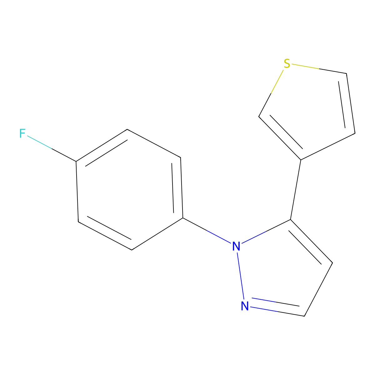 1-(4-fluorophenyl)-5-(thiophen-3-yl)-1H-pyrazole molecular structure, CAS 1269293-20-0