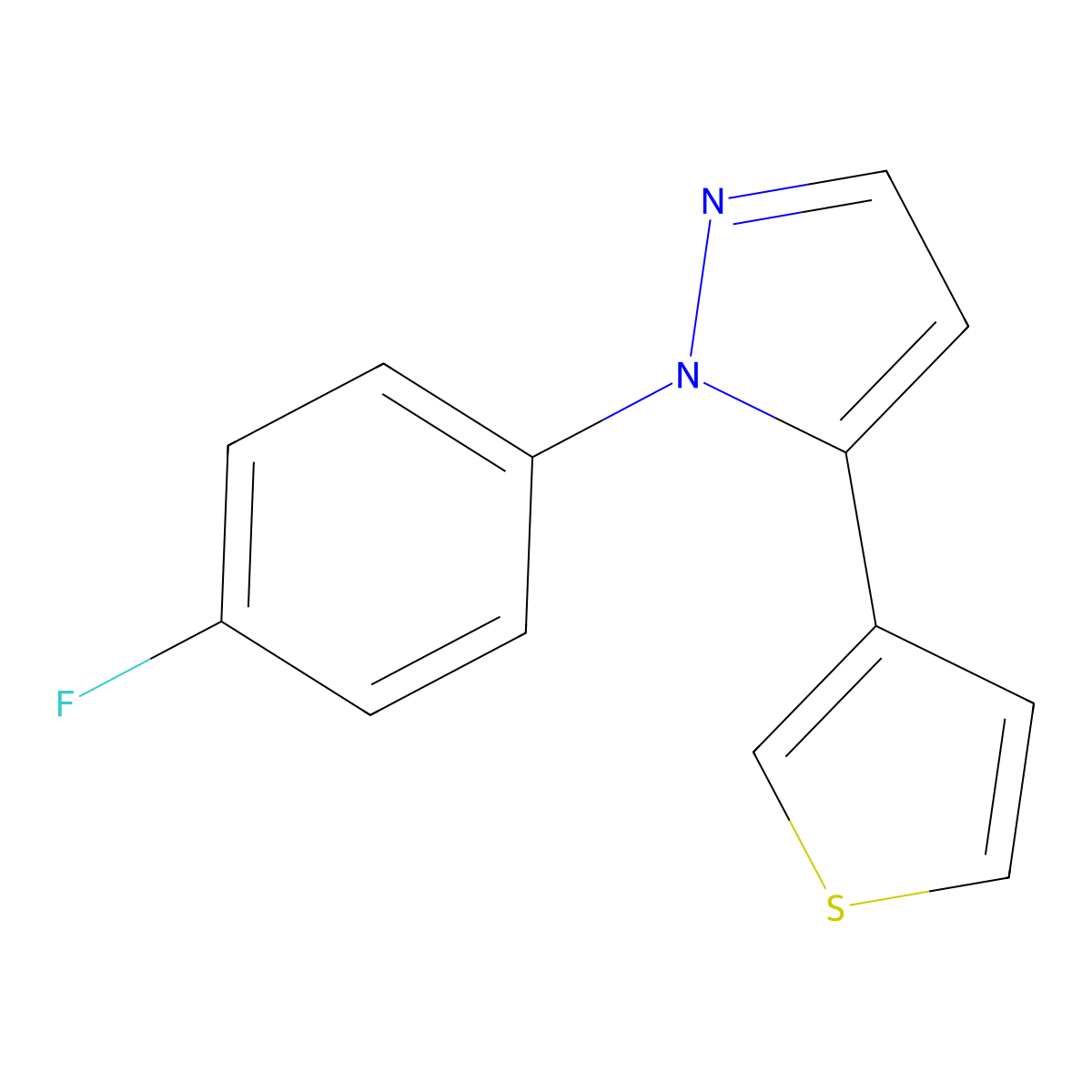 1-(4-fluorophenyl)-5-(thiophen-3-yl)-1H-pyrazole molecular structure, CAS 1269293-20-0