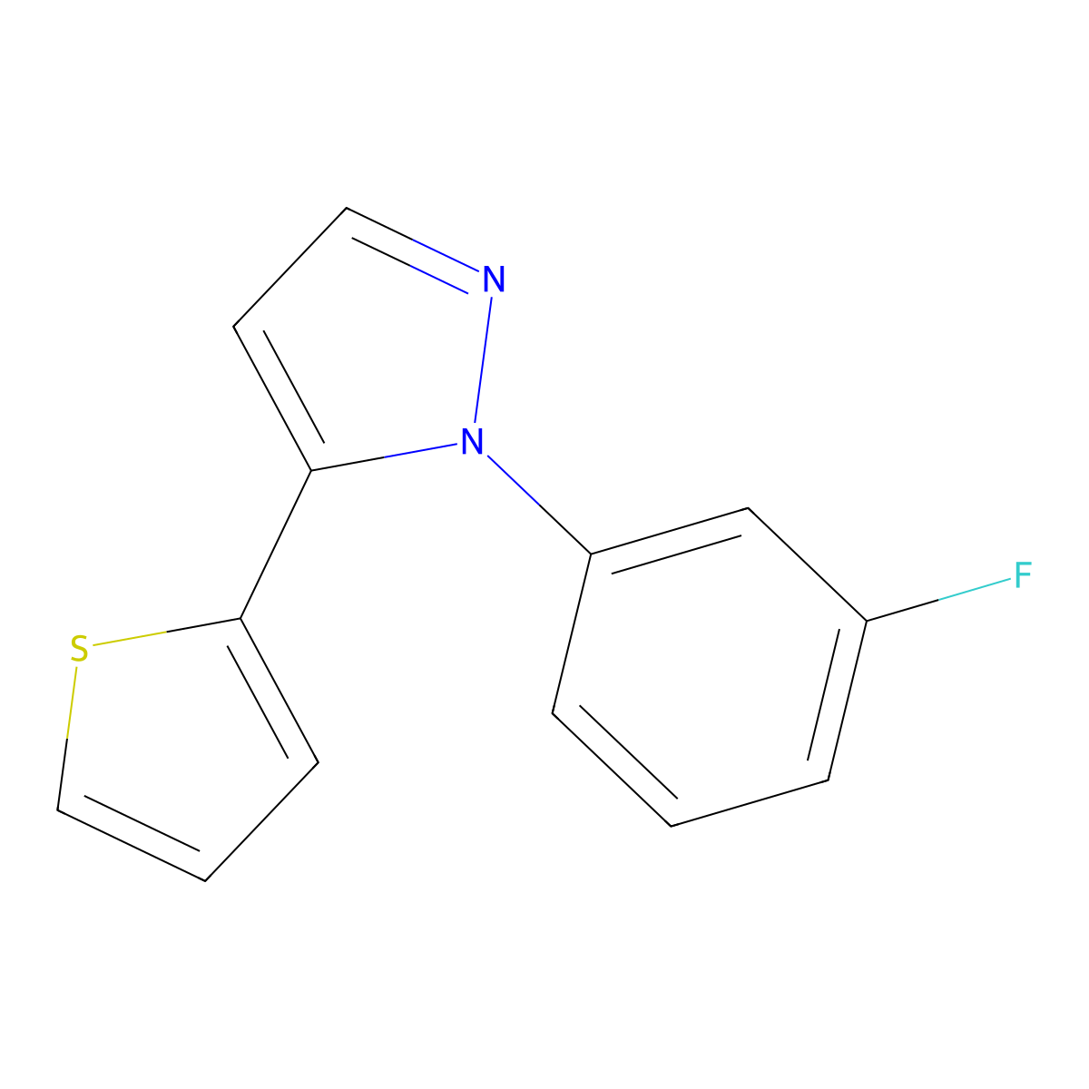 1-(3-fluorophenyl)-5-(thiophen-2-yl)-1H-pyrazole molecular structure, CAS 1269293-54-0