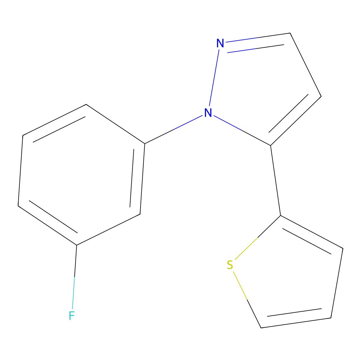 1-(3-fluorophenyl)-5-(thiophen-2-yl)-1H-pyrazole molecular structure, CAS 1269293-54-0