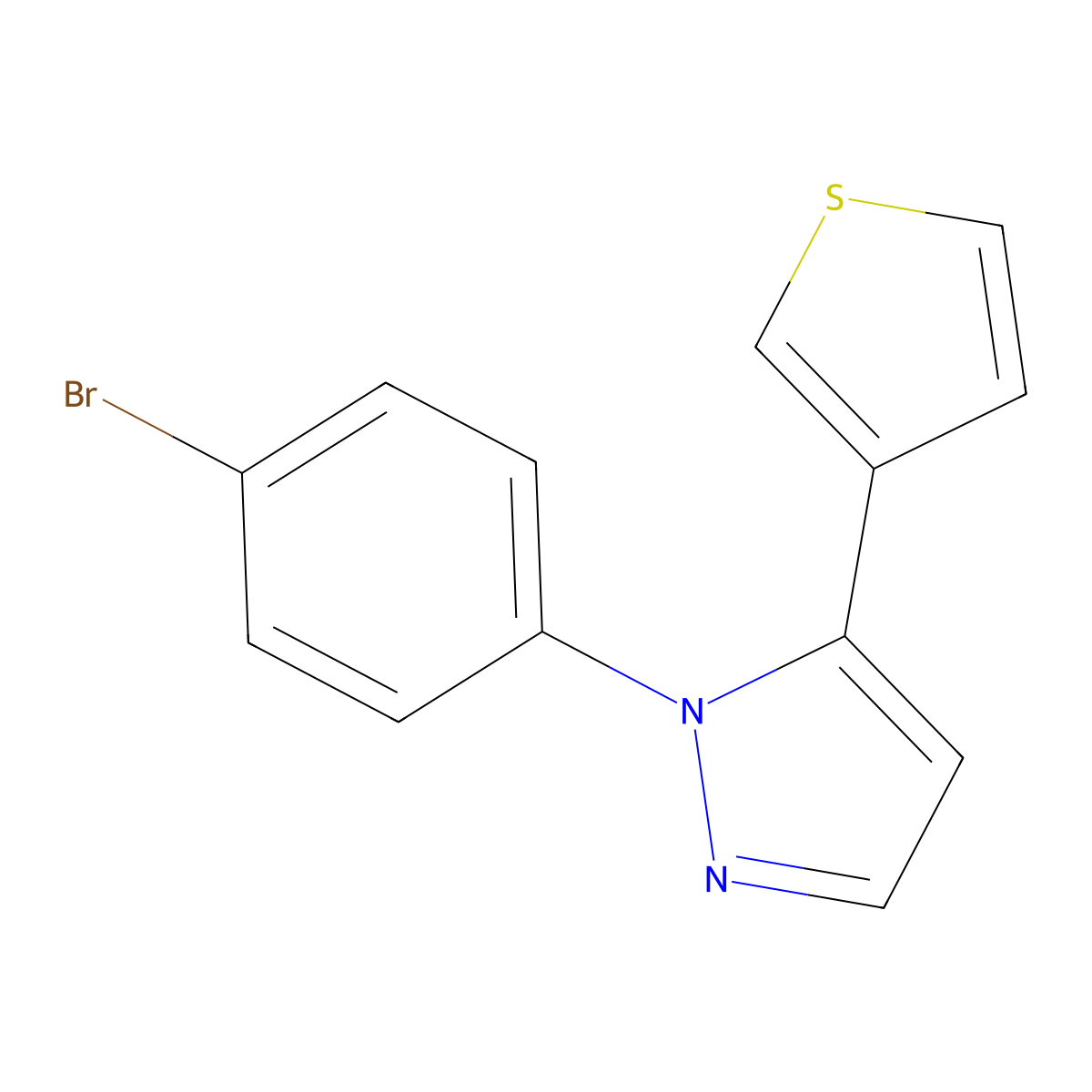 1-(4-bromophenyl)-5-(thiophen-3-yl)-1H-pyrazole molecular structure, CAS 1269293-87-9