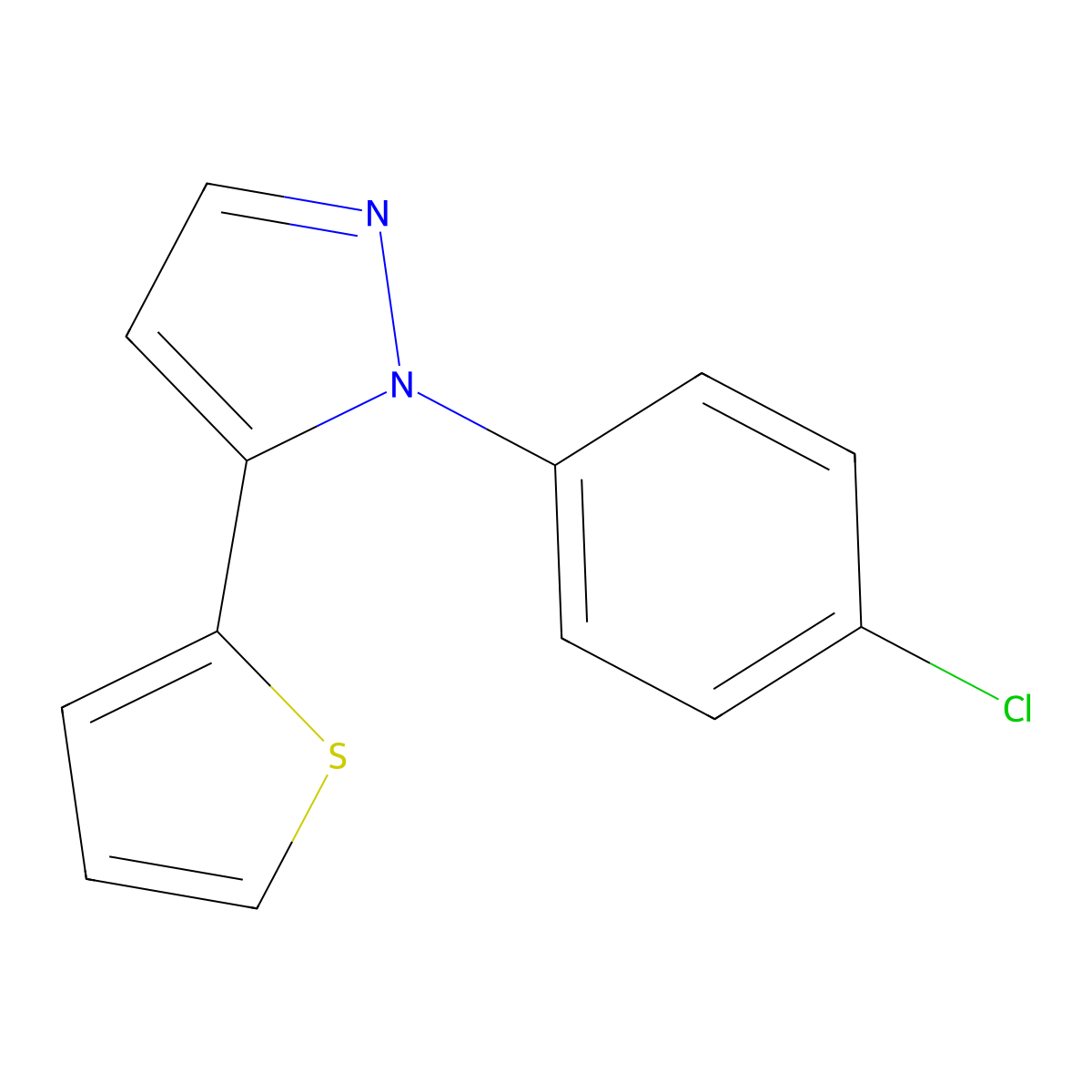 1-(4-chlorophenyl)-5-(thiophen-2-yl)-1H-pyrazole molecular structure, CAS 1269294-00-9