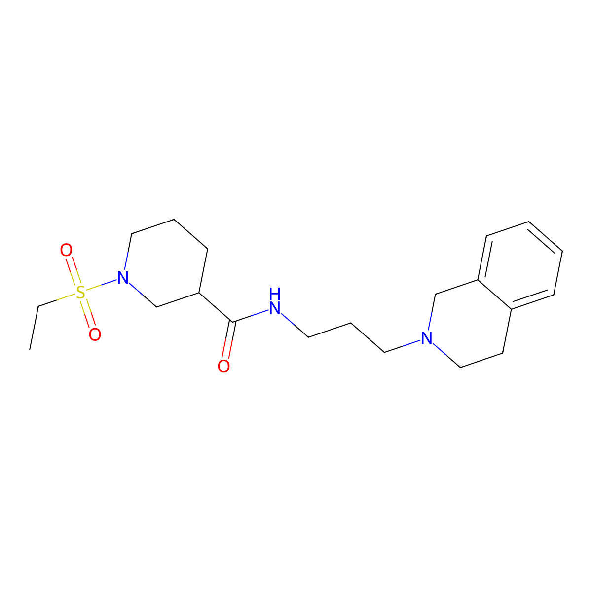 N-[3-(3,4-dihydroisoquinolin-2(1H)-yl)propyl]-1-(ethylsulfonyl)piperidine-3-carboxamide molecular structure, CAS 1269354-01-9