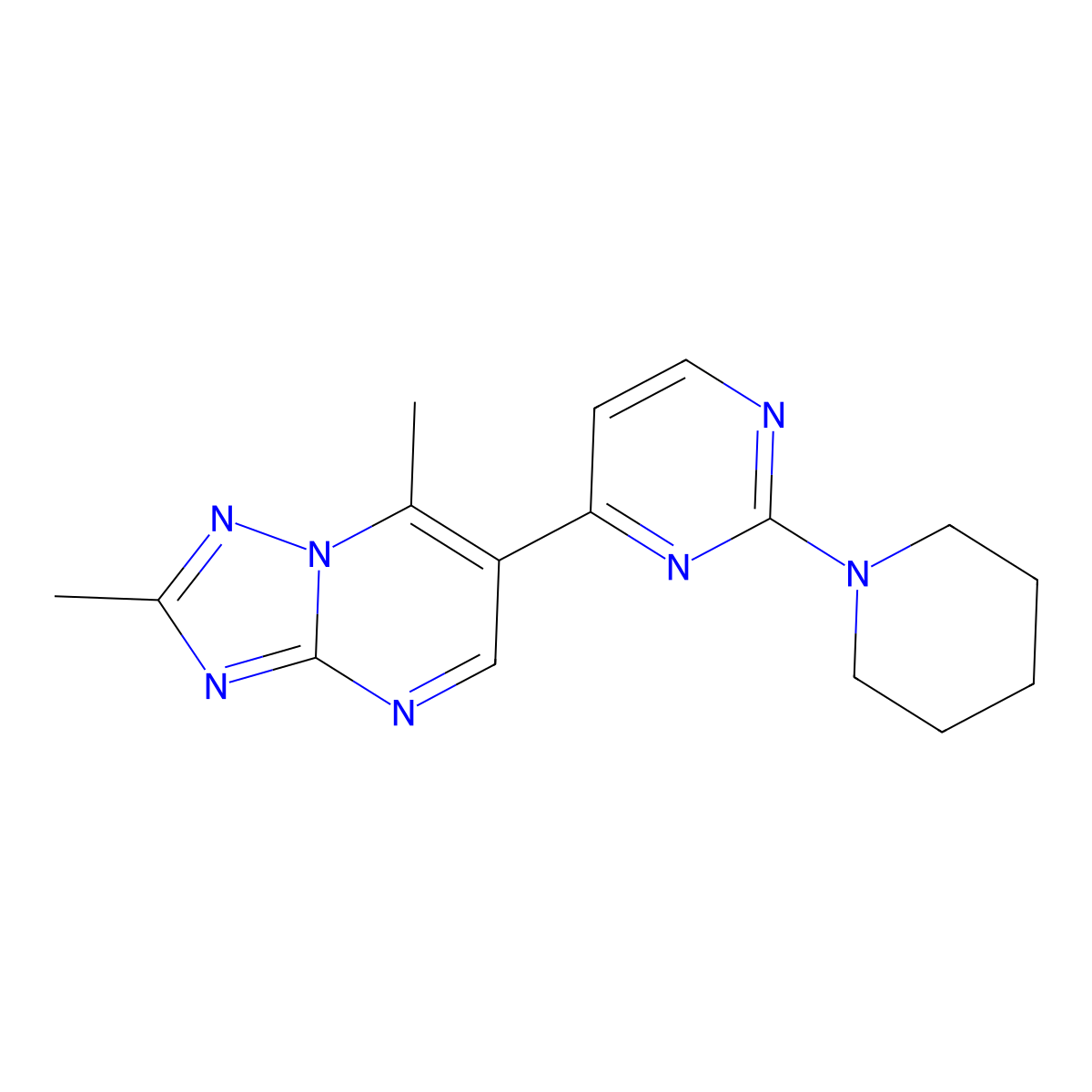 2,7-Dimethyl-6-(2-piperidino-4-pyrimidinyl)[1,2,4]triazolo[1,5-a]pyrimidine molecular structure, CAS 1269365-03-8