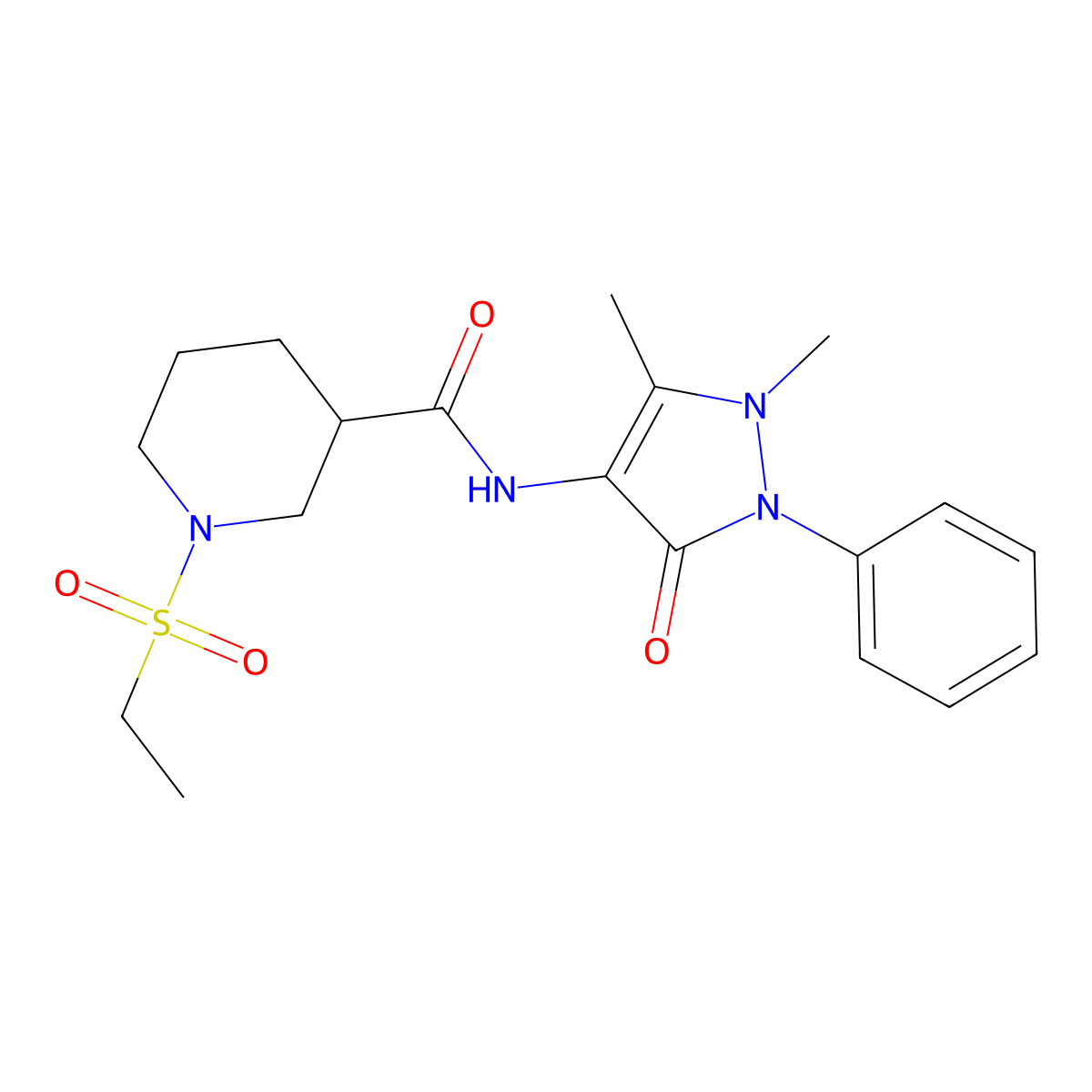 N-(1,5-dimethyl-3-oxo-2-phenyl-2,3-dihydro-1H-pyrazol-4-yl)-1-(ethylsulfonyl)piperidine-3-carboxamide molecular structure, CAS 1269368-84-4