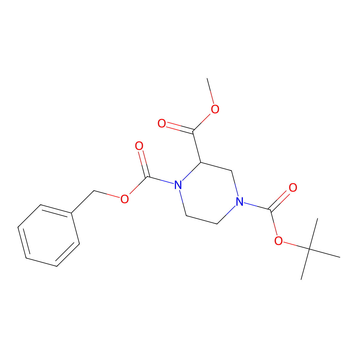 1-Benzyl 4-tert-butyl 2-methyl piperazine-1,2,4-tricarboxylate molecular structure, CAS 126937-42-6