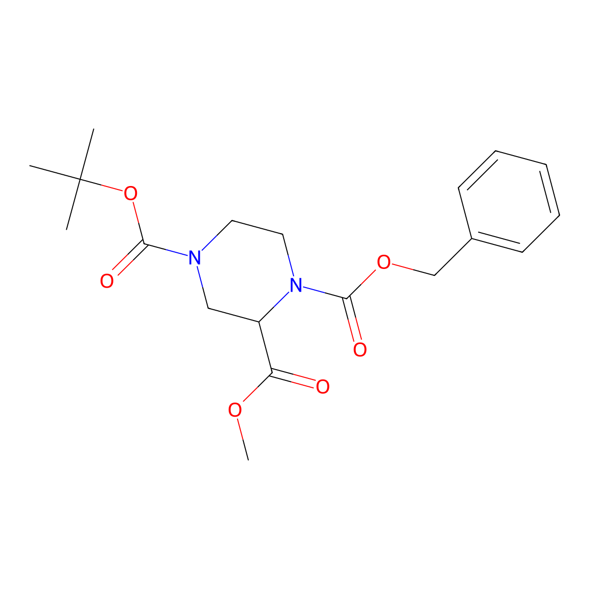 1-Benzyl 4-tert-butyl 2-methyl piperazine-1,2,4-tricarboxylate molecular structure, CAS 126937-42-6