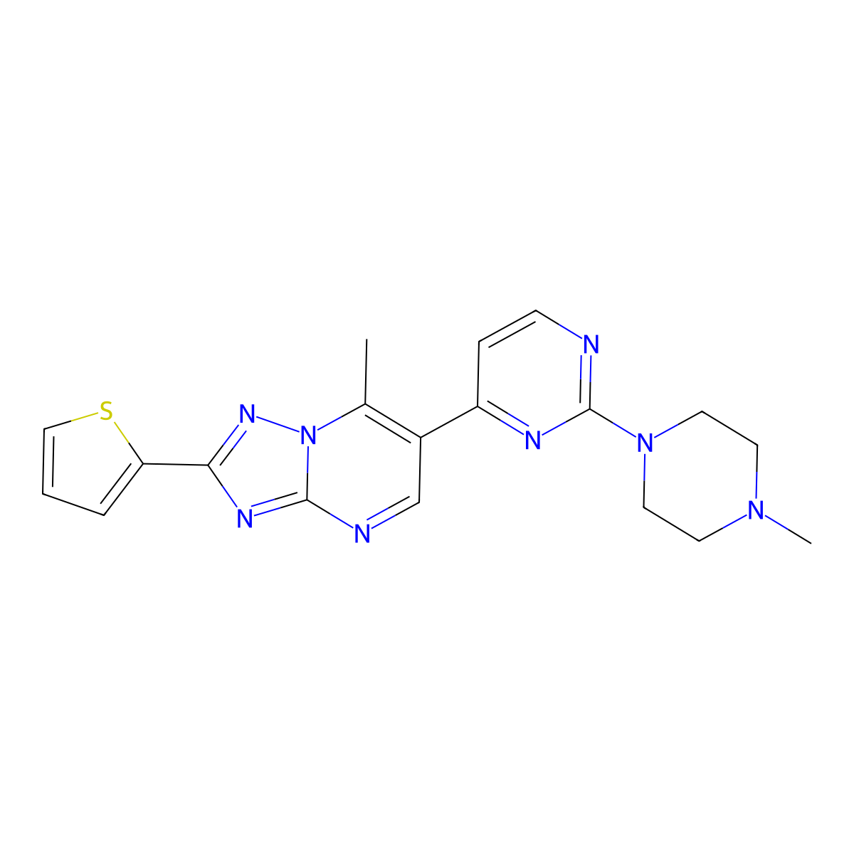 7-Methyl-6-[2-(4-methylpiperazino)-4-pyrimidinyl]-2-(2-thienyl)[1,2,4]triazolo[1,5-a]pyrimidine molecular structure, CAS 1269370-33-3
