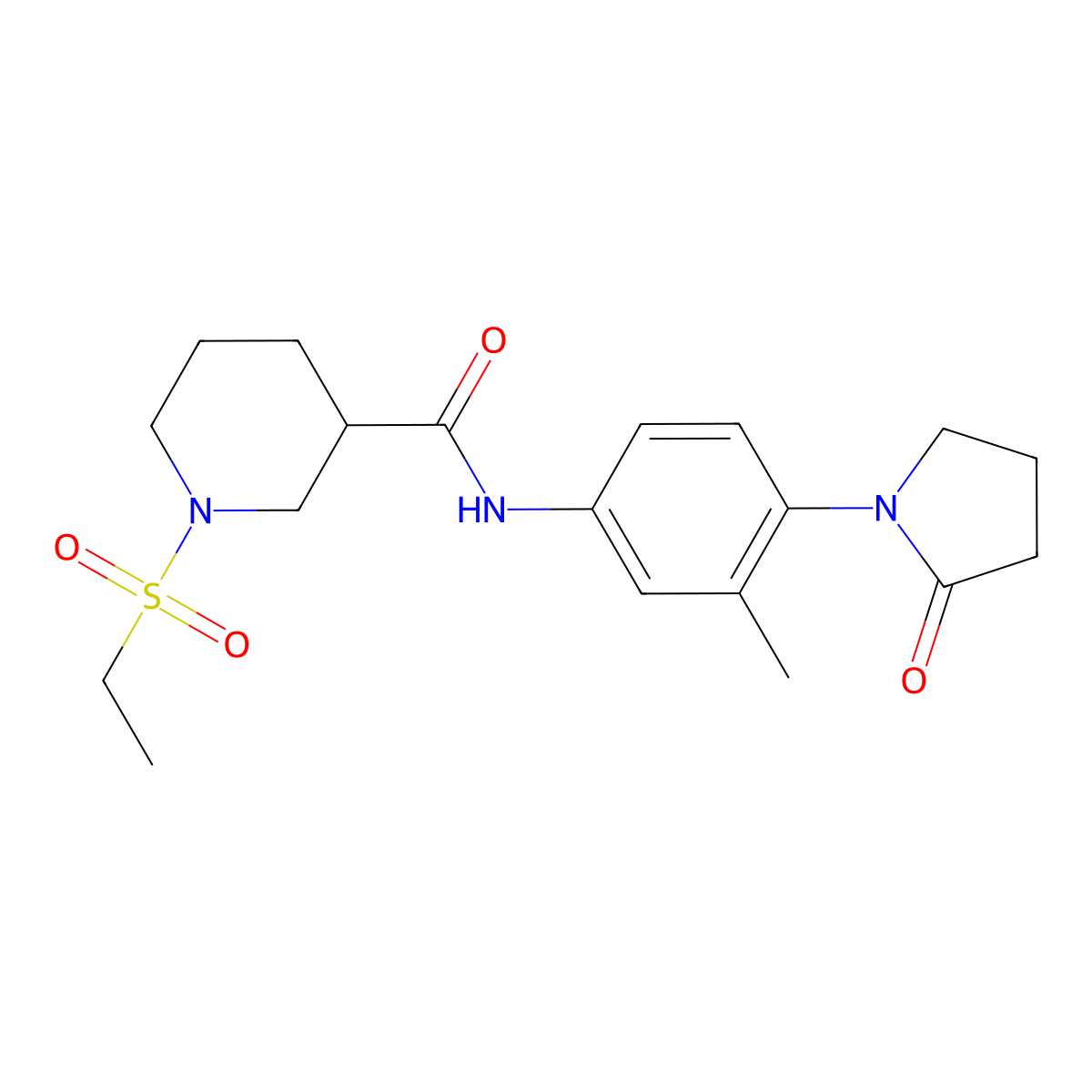 1-(ethylsulfonyl)-N-[3-methyl-4-(2-oxopyrrolidin-1-yl)phenyl]piperidine-3-carboxamide molecular structure, CAS 1269374-73-3