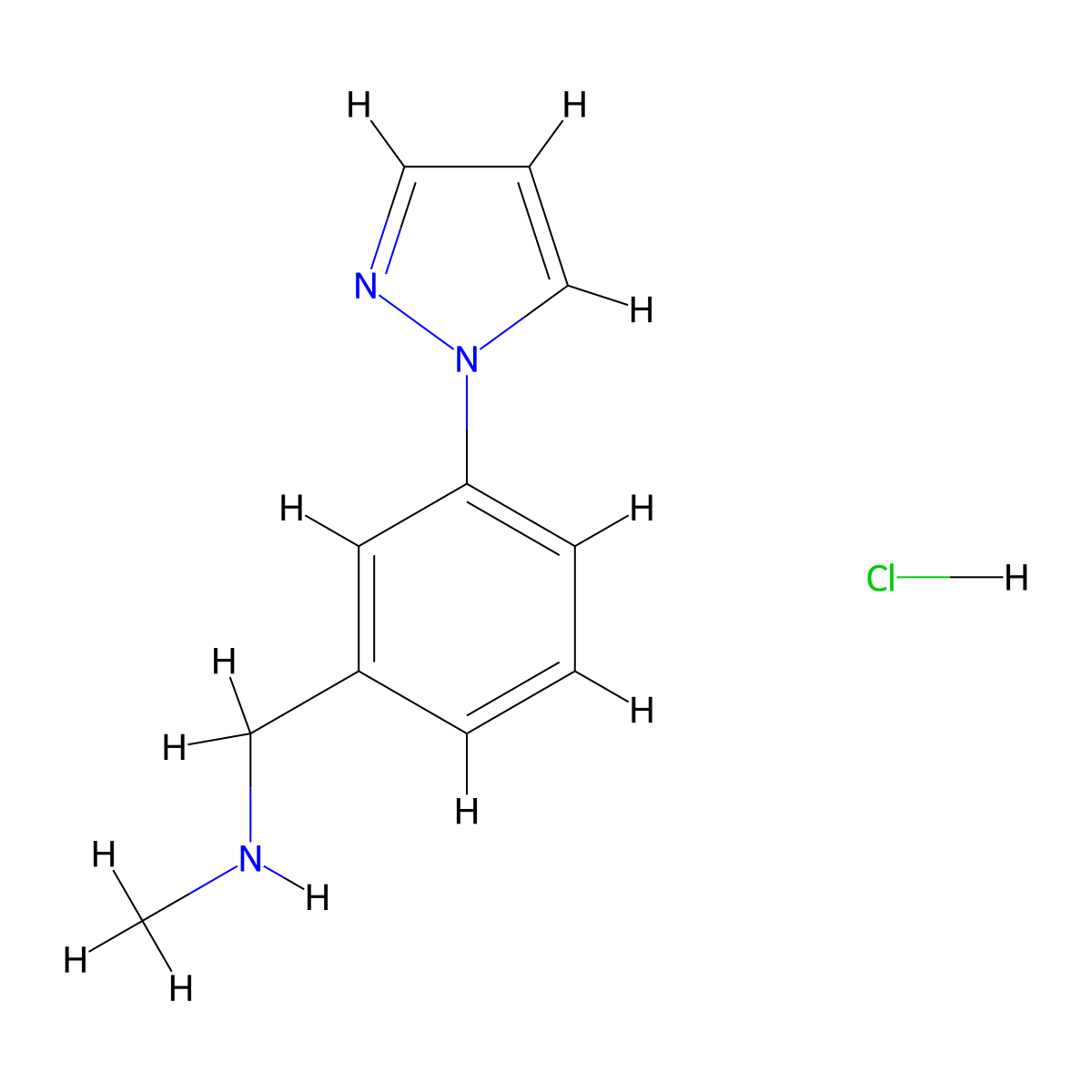 N-Methyl-1-[3-(1H-pyrazol-1-yl)phenyl]methanamine hydrochloride molecular structure, CAS 1269378-58-6