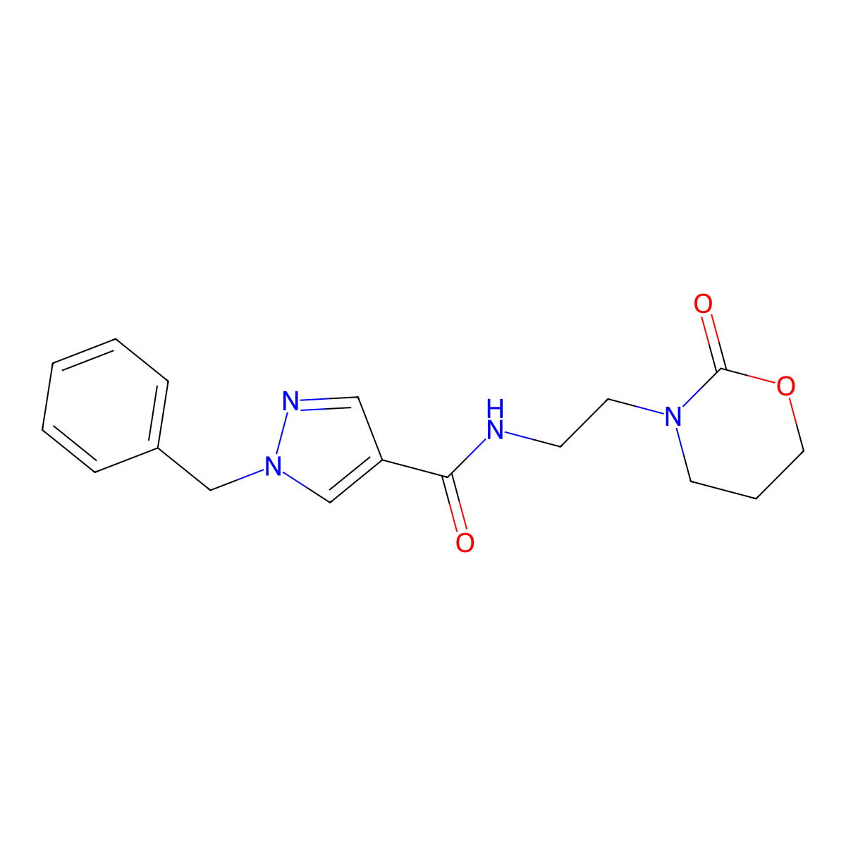1-benzyl-N-[2-(2-oxo-1,3-oxazinan-3-yl)ethyl]-1H-pyrazole-4-carboxamide molecular structure, CAS 1269378-59-7