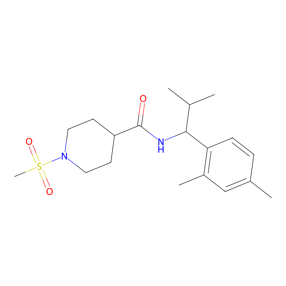 N-[1-(2,4-dimethylphenyl)-2-methylpropyl]-1-(methylsulfonyl)piperidine-4-carboxamide molecular structure, CAS 1269381-03-4