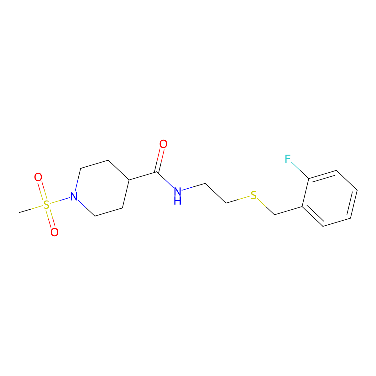 N-{2-[(2-fluorobenzyl)sulfanyl]ethyl}-1-(methylsulfonyl)piperidine-4-carboxamide molecular structure, CAS 1269381-67-0