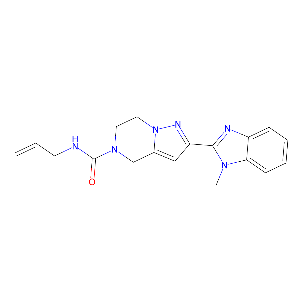Pyrazolo[1,5-a]pyrazine-5(4H)-carboxamide, 6,7-dihydro-2-(1-methyl-1H-benzimidazol-2-yl)-N-2-propen-1-yl- molecular structure, CAS 1269384-65-7