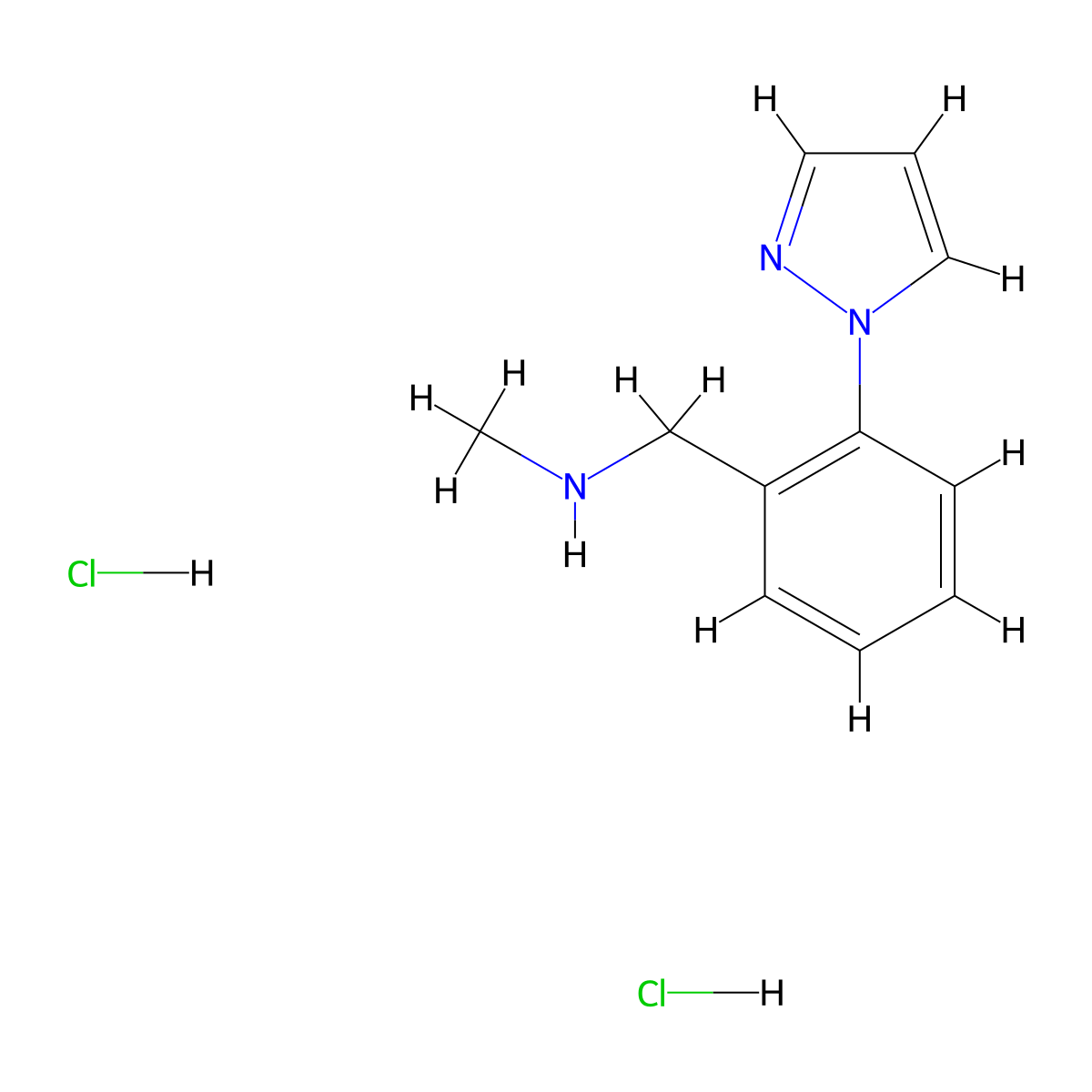 N-Methyl-1-[2-(1H-pyrazol-1-yl)phenyl]methanamine dihydrochloride molecular structure, CAS 1269393-72-7