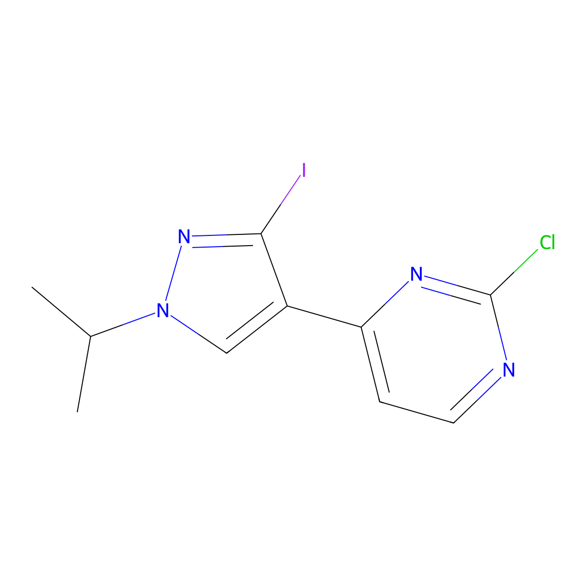 2-Chloro-4-(3-iodo-1-(1-methylethyl)-1H-pyrazol-4-yl)pyrimidine molecular structure, CAS 1269440-58-5
