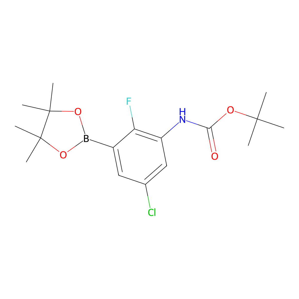 tert-Butyl (5-chloro-2-fluoro-3-(4,4,5,5-tetramethyl-1,3,2-dioxaborolan-2-yl)phenyl)carbamate molecular structure, CAS 1269440-69-8