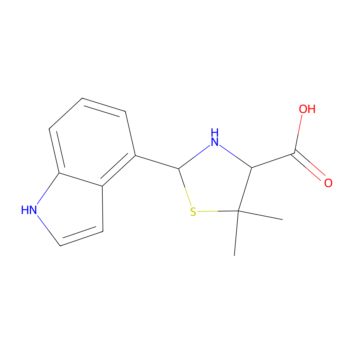2-(1H-Indol-4-yl)-5,5-dimethyl-1,3-thiazolidine-4-carboxylic acid molecular structure, CAS 1269443-04-0