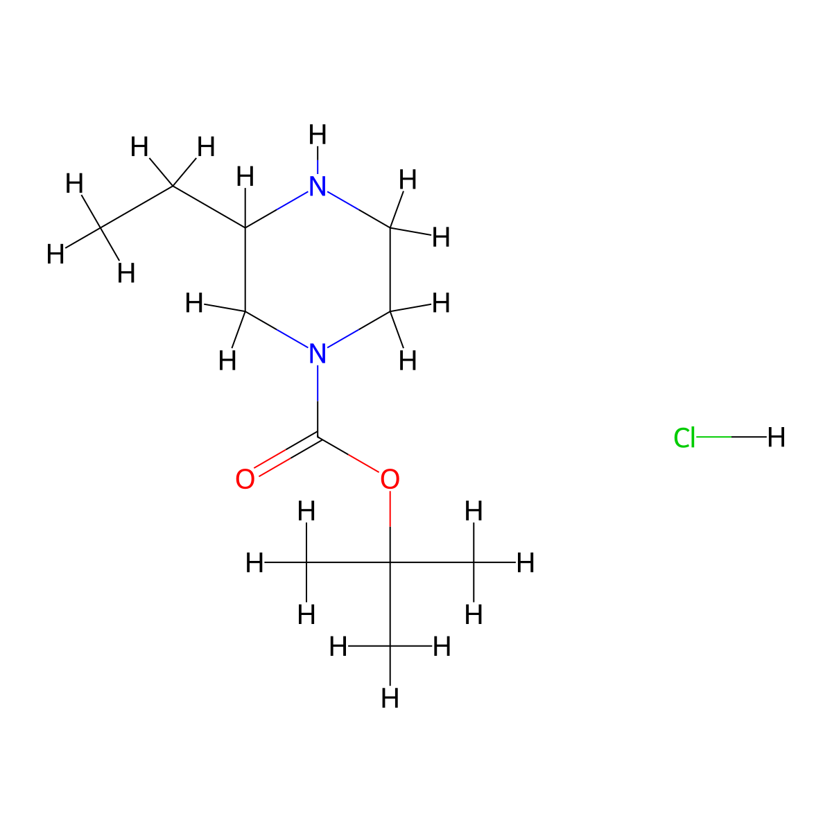 Tert-butyl 3-ethylpiperazine-1-carboxylate hydrochloride molecular structure, CAS 1269446-87-8