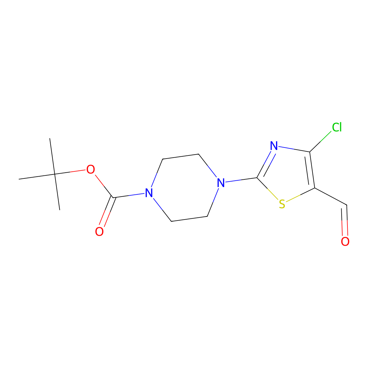 Tert-butyl 4-(4-chloro-5-formyl-1,3-thiazol-2-yl)piperazine-1-carboxylate molecular structure, CAS 1269450-53-4