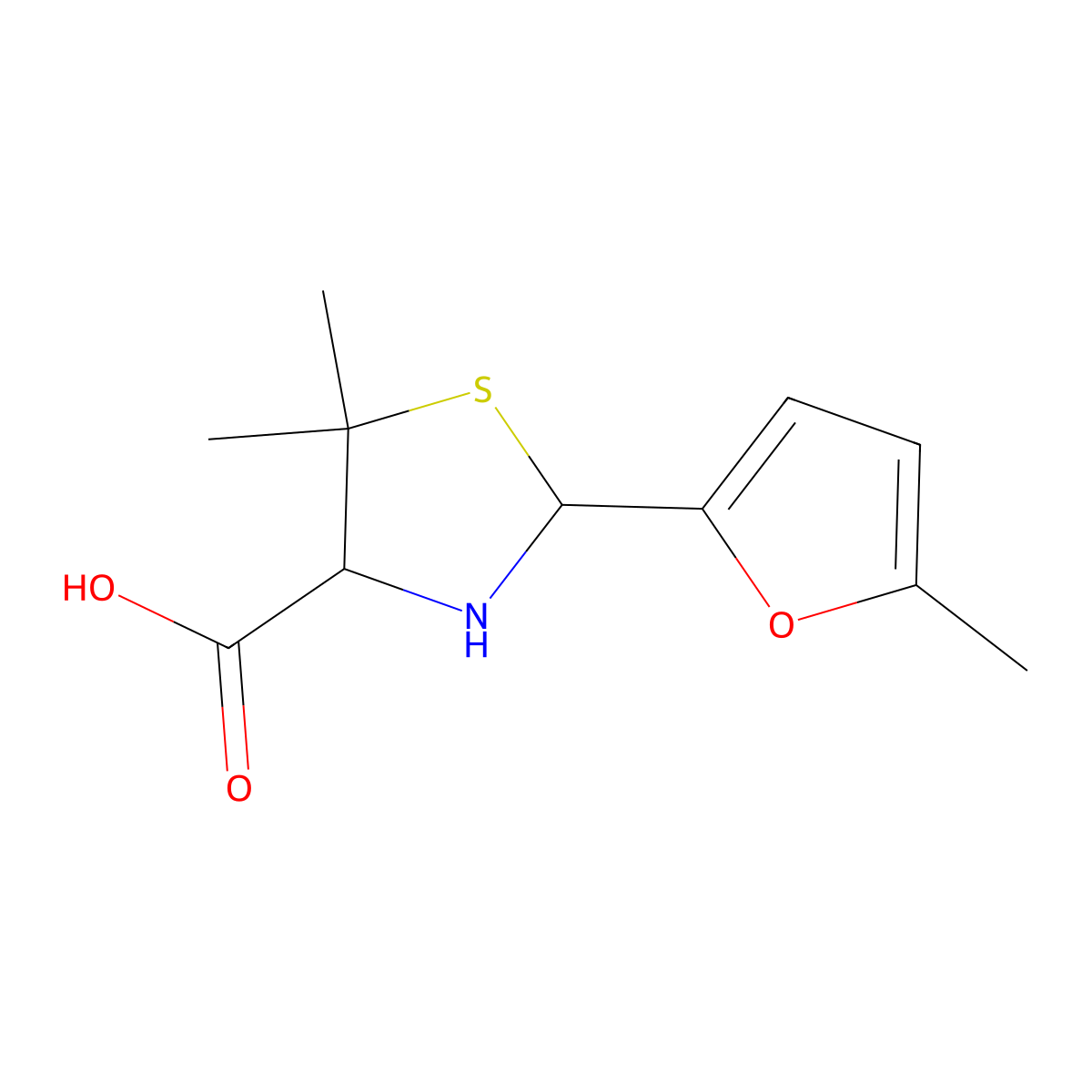 5,5-Dimethyl-2-(5-methyl-2-furyl)-1,3-thiazolidine-4-carboxylic acid molecular structure, CAS 1269450-76-1