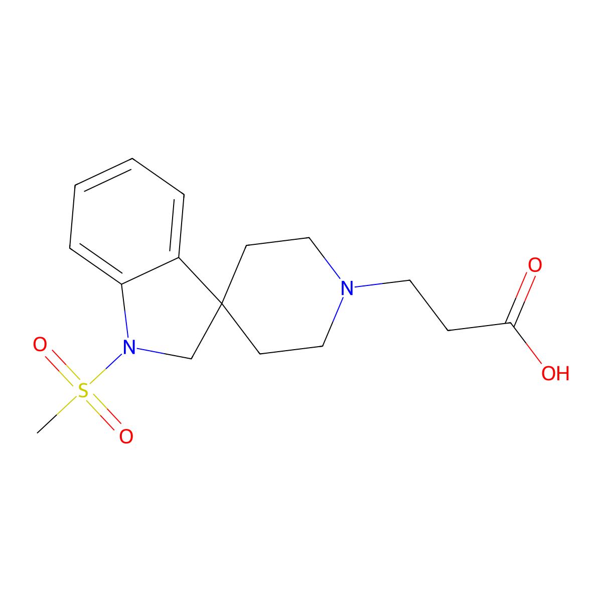 3-(1-methylsulfonylspiro[2H-indole-3,4'-piperidine]-1'-yl)propanoic acid molecular structure, CAS 1269462-65-8
