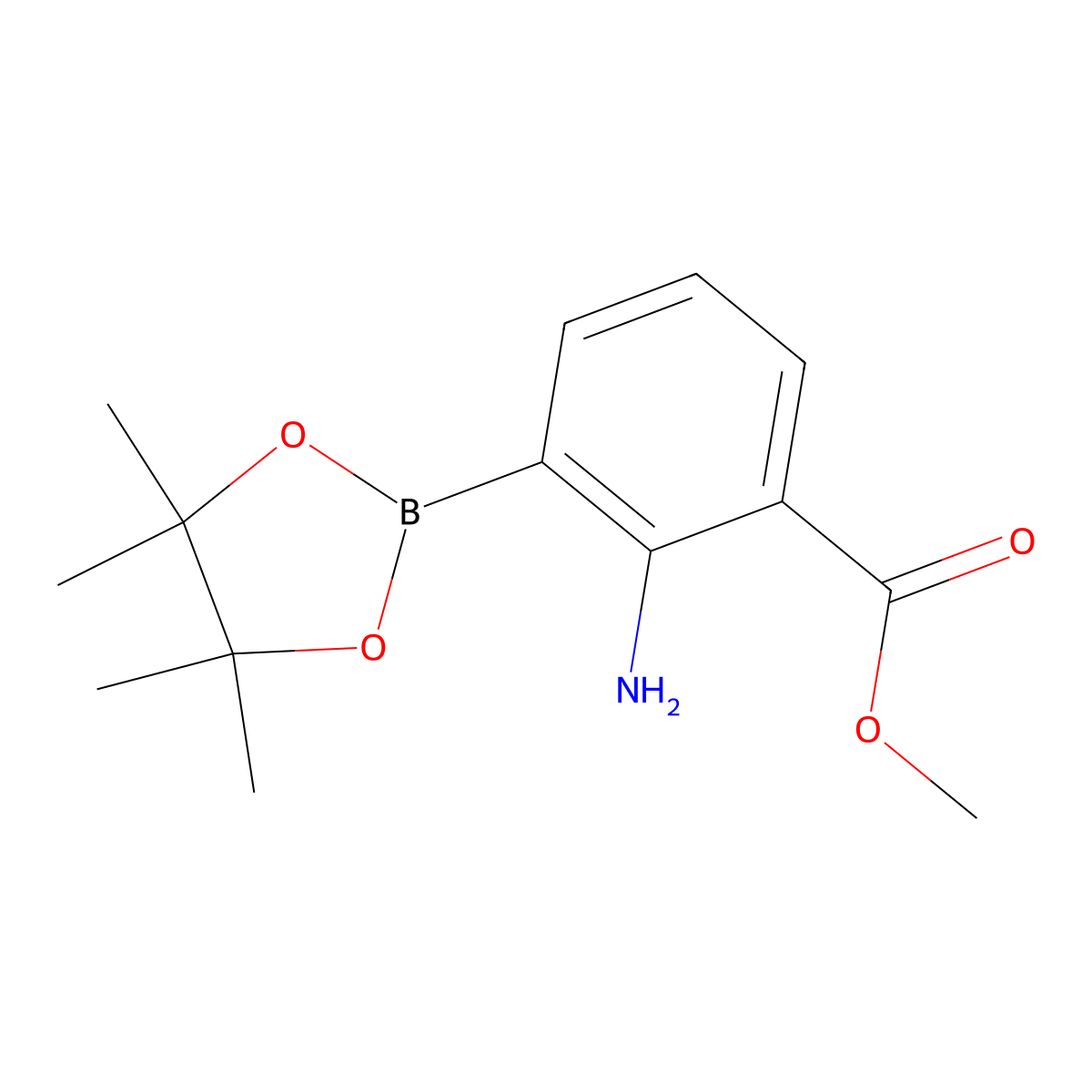 Methyl 2-amino-3-(4,4,5,5-tetramethyl-1,3,2-dioxaborolan-2-yl)benzoate molecular structure, CAS 1269467-96-0
