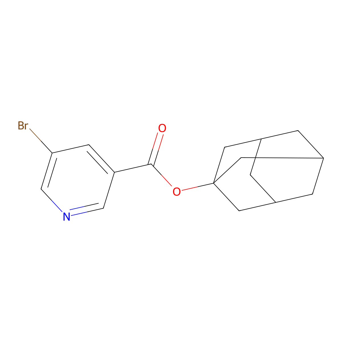3-Pyridinecarboxylic acid, 5-bromo-, tricyclo(3.3.1.1(sup 3,7))dec-1-yl ester molecular structure, CAS 126947-69-1