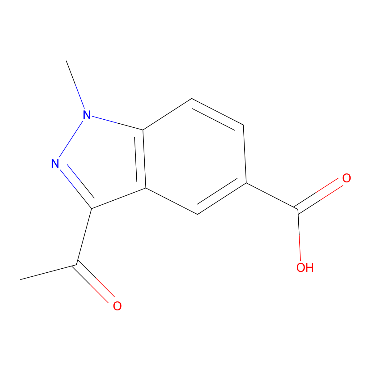 3-acetyl-1-methyl-1H-indazole-5-carboxylic acid molecular structure, CAS 1269483-91-1