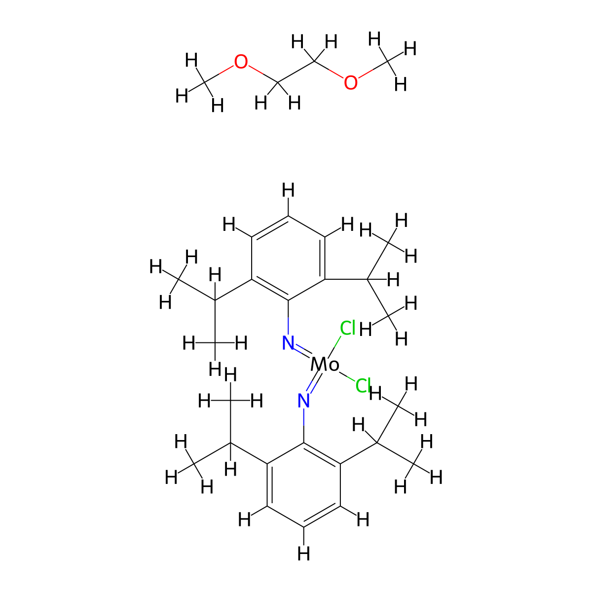 Dichlorobis[(2,6-diisopropylphenyl)imido](1,2-dimethoxyethane)molybdenum(VI) molecular structure, CAS 126949-60-8
