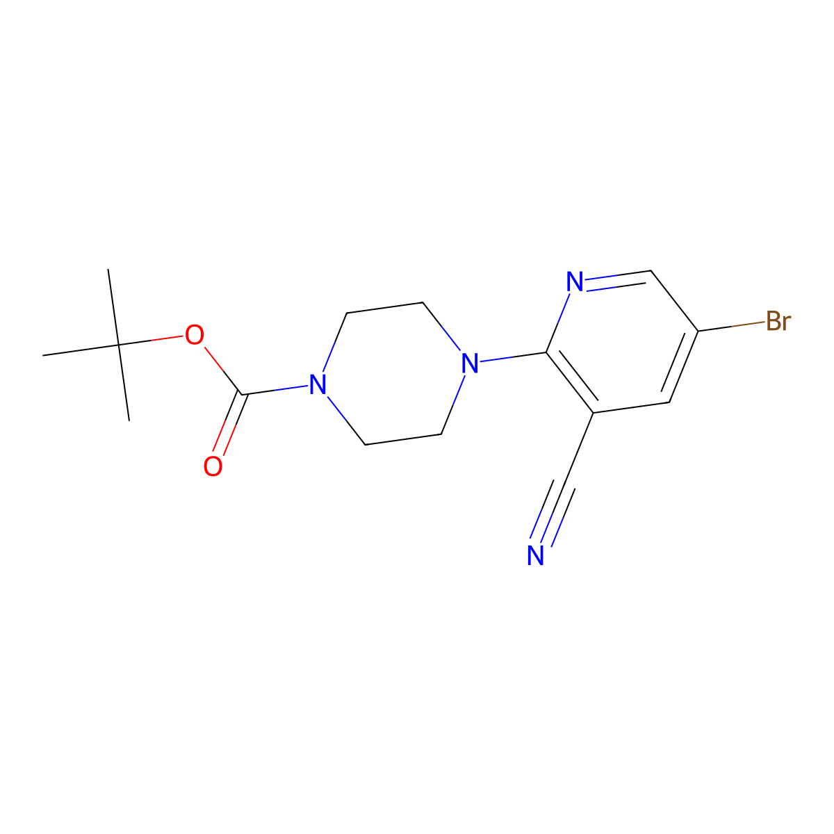 Tert-butyl 4-(5-bromo-3-cyanopyridin-2-yl)piperazine-1-carboxylate molecular structure, CAS 1269492-47-8