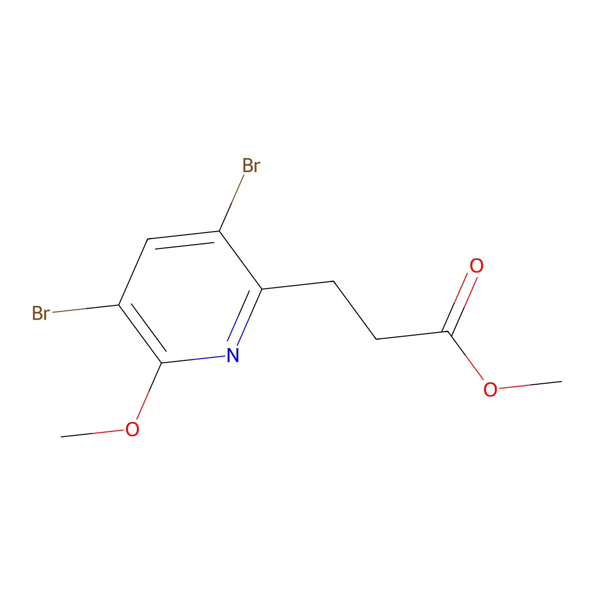 Methyl 3-(3,5-dibromo-6-methoxypyridin-2-yl)propanoate molecular structure, CAS 1269492-56-9