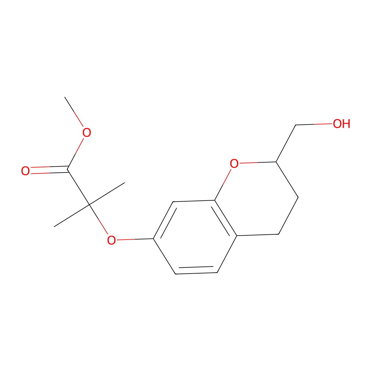 Methyl 2-{[2-(hydroxymethyl)-3,4-dihydro-2H-1-benzopyran-7-YL]oxy}-2-methylpropanoate molecular structure, CAS 1269504-31-5