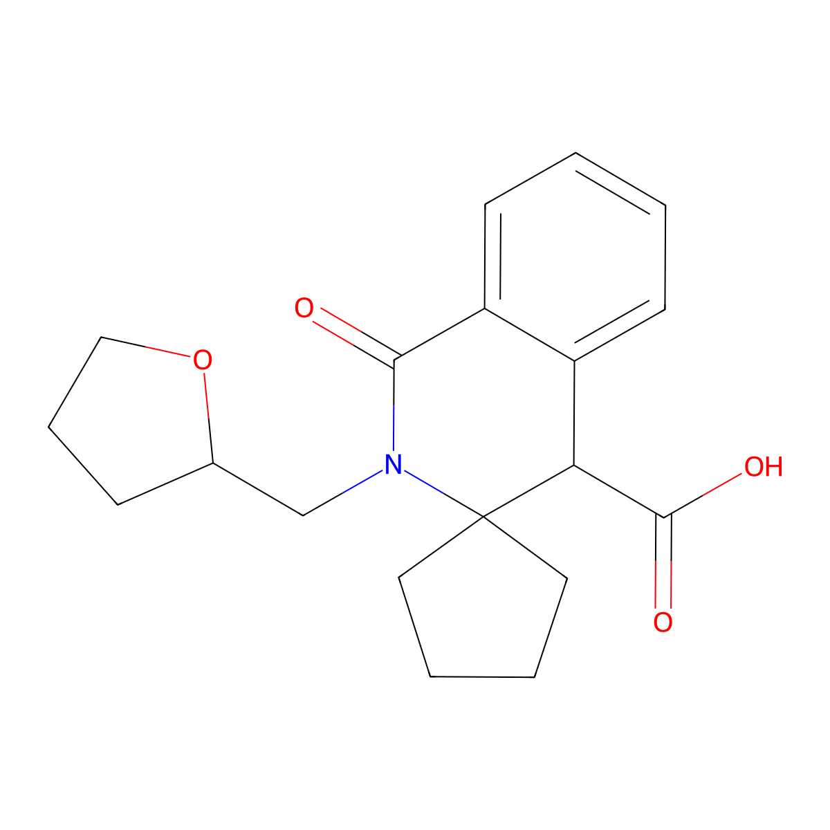 1'-oxo-2'-(tetrahydrofuran-2-ylmethyl)-1',4'-dihydro-2'H-spiro[cyclopentane-1,3'-isoquinoline]-4'-carboxylic acid molecular structure, CAS 1269525-46-3