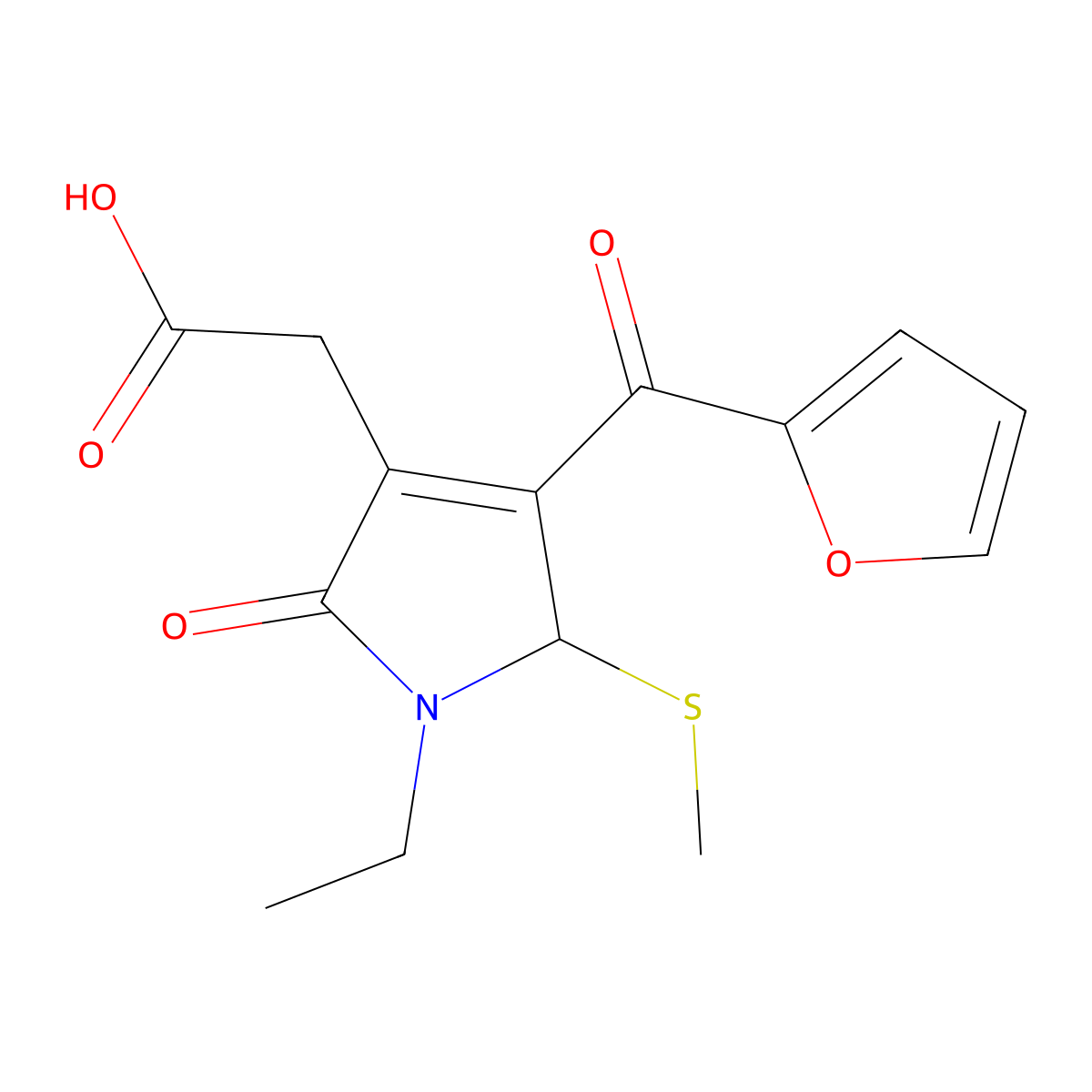 2-(1-Ethyl-4-(furan-2-carbonyl)-5-(methylthio)-2-oxo-2,5-dihydro-1H-pyrrol-3-yl)acetic acid molecular structure, CAS 1269528-00-8