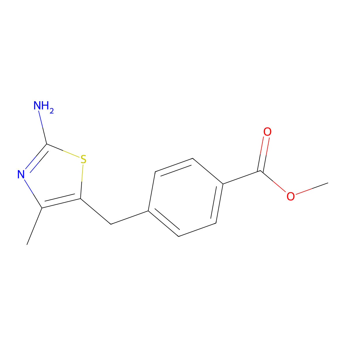Methyl 4-((2-amino-4-methylthiazol-5-yl)methyl)benzoate molecular structure, CAS 1269530-24-6
