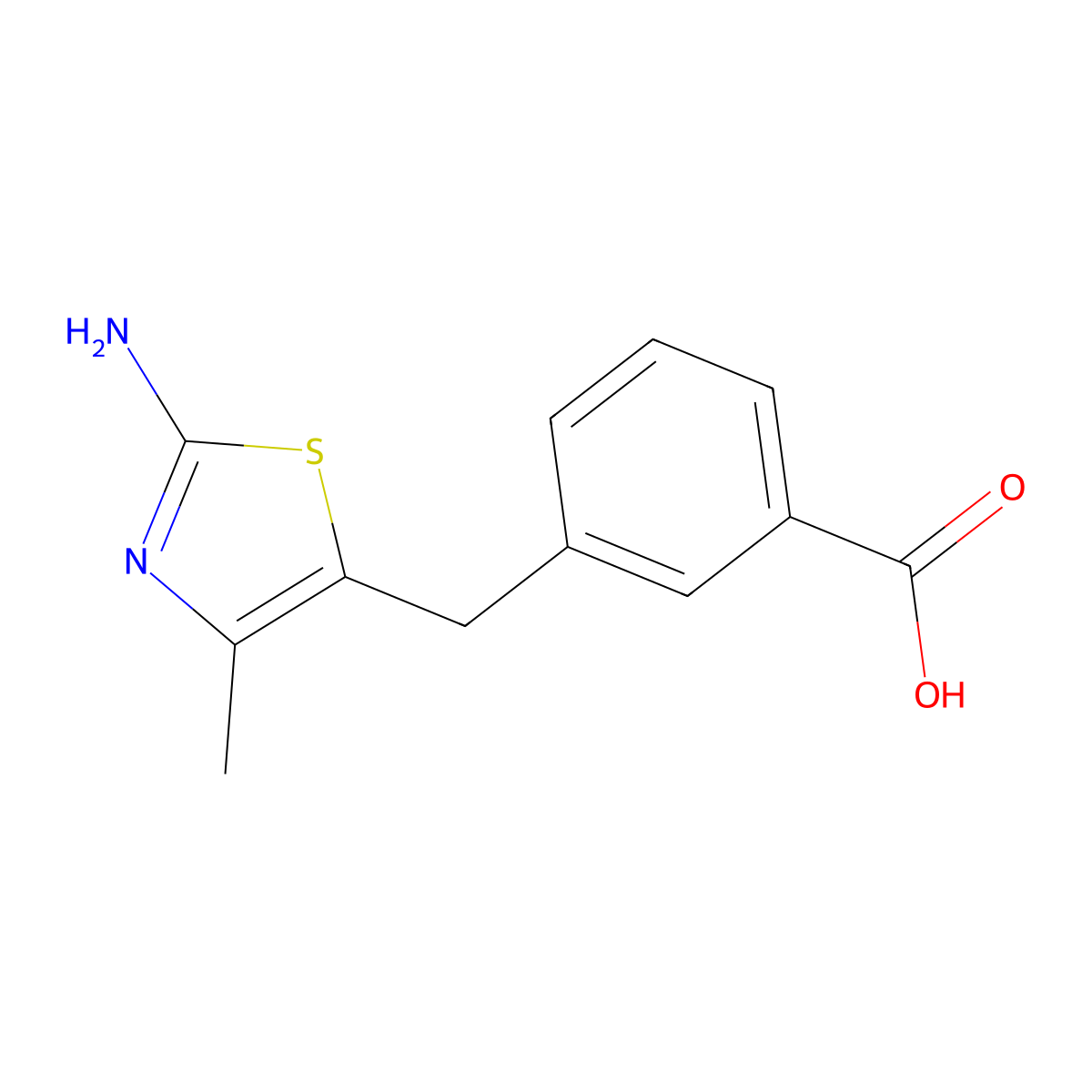3-((2-Amino-4-methylthiazol-5-yl)methyl)benzoic acid molecular structure, CAS 1269532-29-7