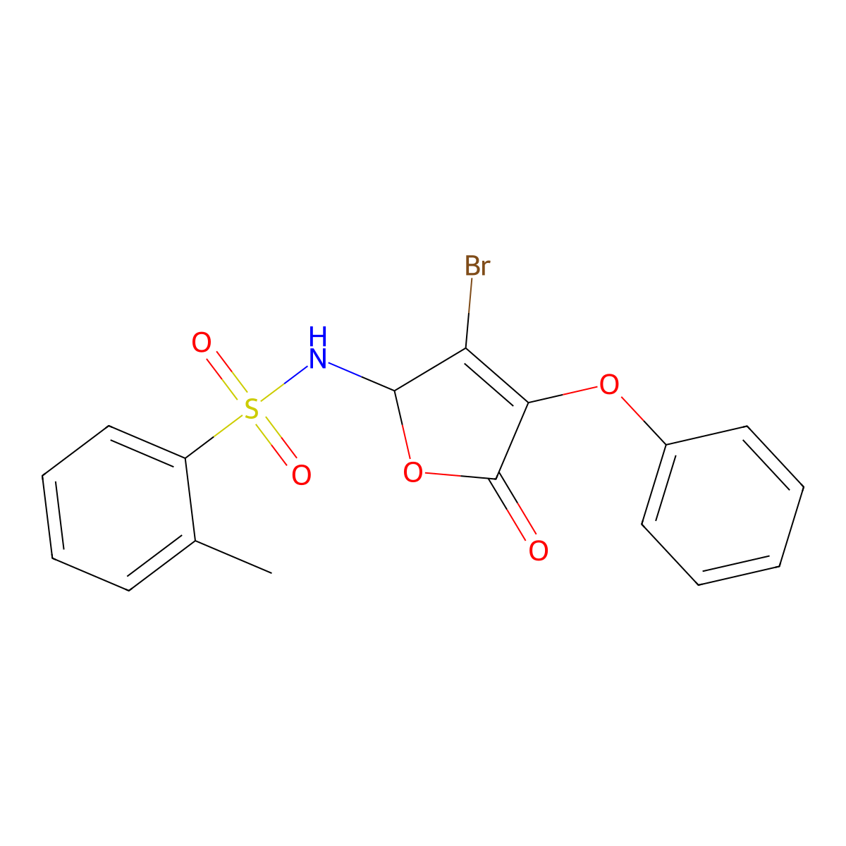 N-(3-bromo-5-oxo-4-phenoxy-2,5-dihydro-2-furanyl)-2-methylbenzenesulfonamide molecular structure, CAS 126956-35-2