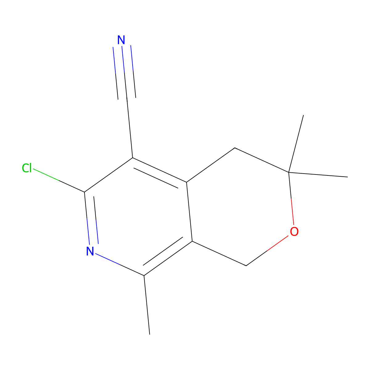 6-chloro-3,3,8-trimethyl-3,4-dihydro-1H-pyrano[3,4-c]pyridine-5-carbonitrile molecular structure, CAS 126961-59-9