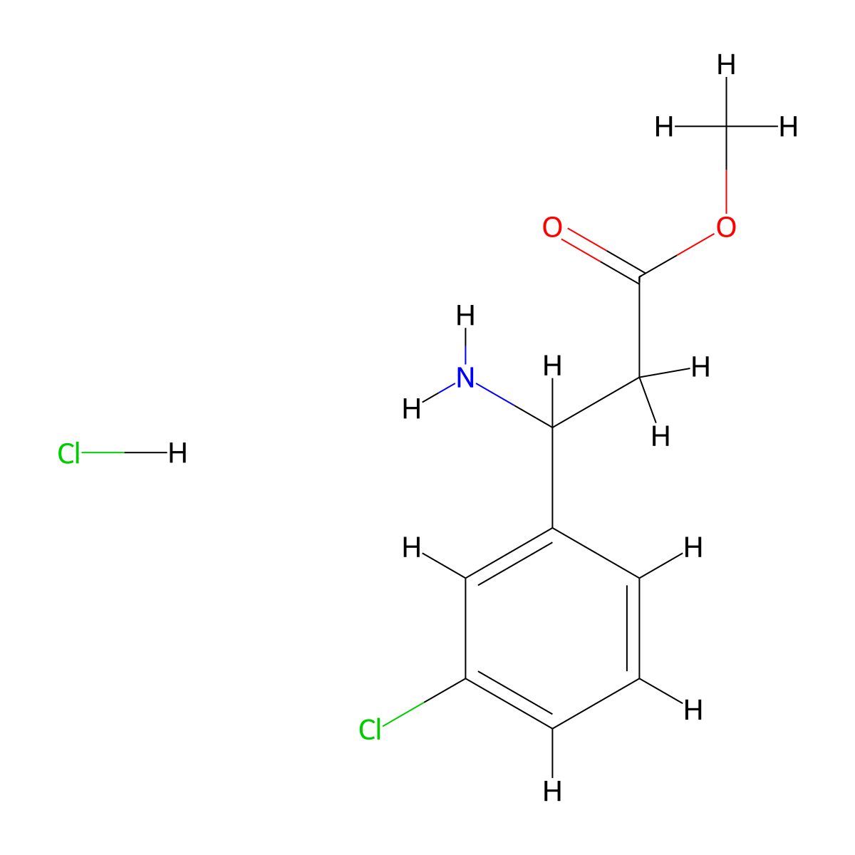 Methyl 3-amino-3-(3-chlorophenyl)propanoate hydrochloride molecular structure, CAS 1269634-09-4