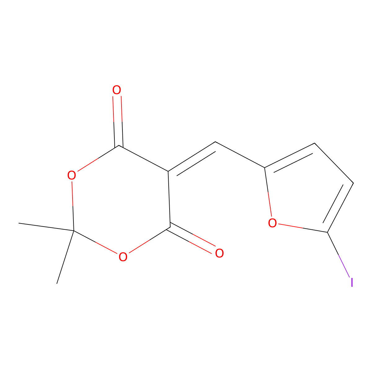 5-((5-Iodofuran-2-yl)methylidene)-2,2-dimethyl-1,3-dioxane-4,6-dione molecular structure, CAS 126965-20-6