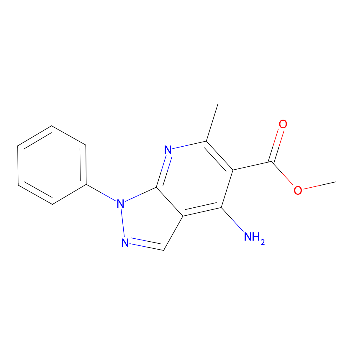 Methyl 4-amino-6-methyl-1-phenyl-1h-pyrazolo[3,4-b]pyridine-5-carboxylate molecular structure, CAS 1269662-34-1