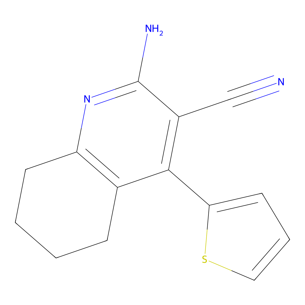 2-Amino-4-thiophen-2-yl-5,6,7,8-tetrahydroquinoline-3-carbonitrile molecular structure, CAS 126983-89-9