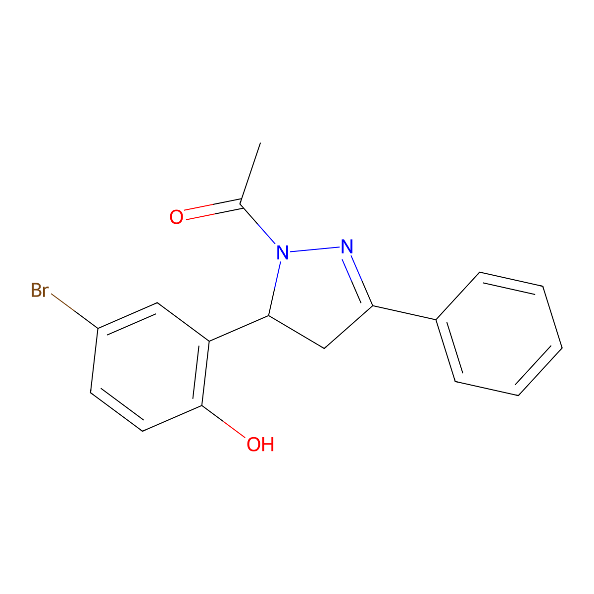 1-(5-(5-bromo-2-hydroxyphenyl)-3-phenyl-4,5-dihydro-1H-pyrazol-1-yl)ethanone molecular structure, CAS 126985-02-2