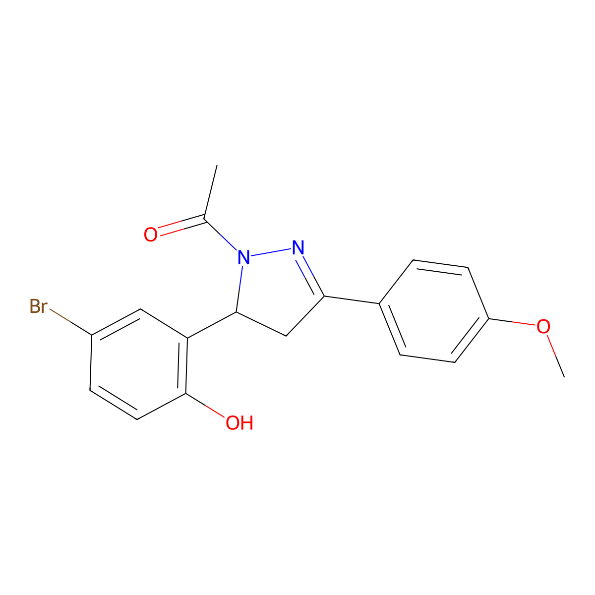 1-[5-(5-bromo-2-hydroxyphenyl)-3-(4-methoxyphenyl)-4,5-dihydro-1H-pyrazol-1-yl]ethan-1-one molecular structure, CAS 126985-03-3