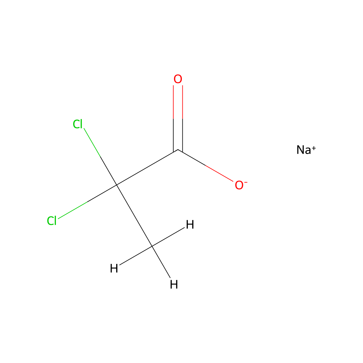 Dalapon sodium molecular structure, CAS 127-20-8
