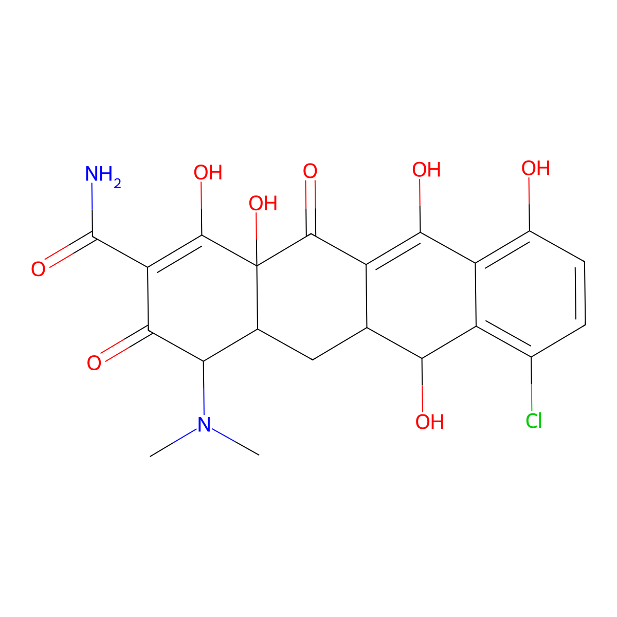Demeclocycline molecular structure, CAS 127-33-3