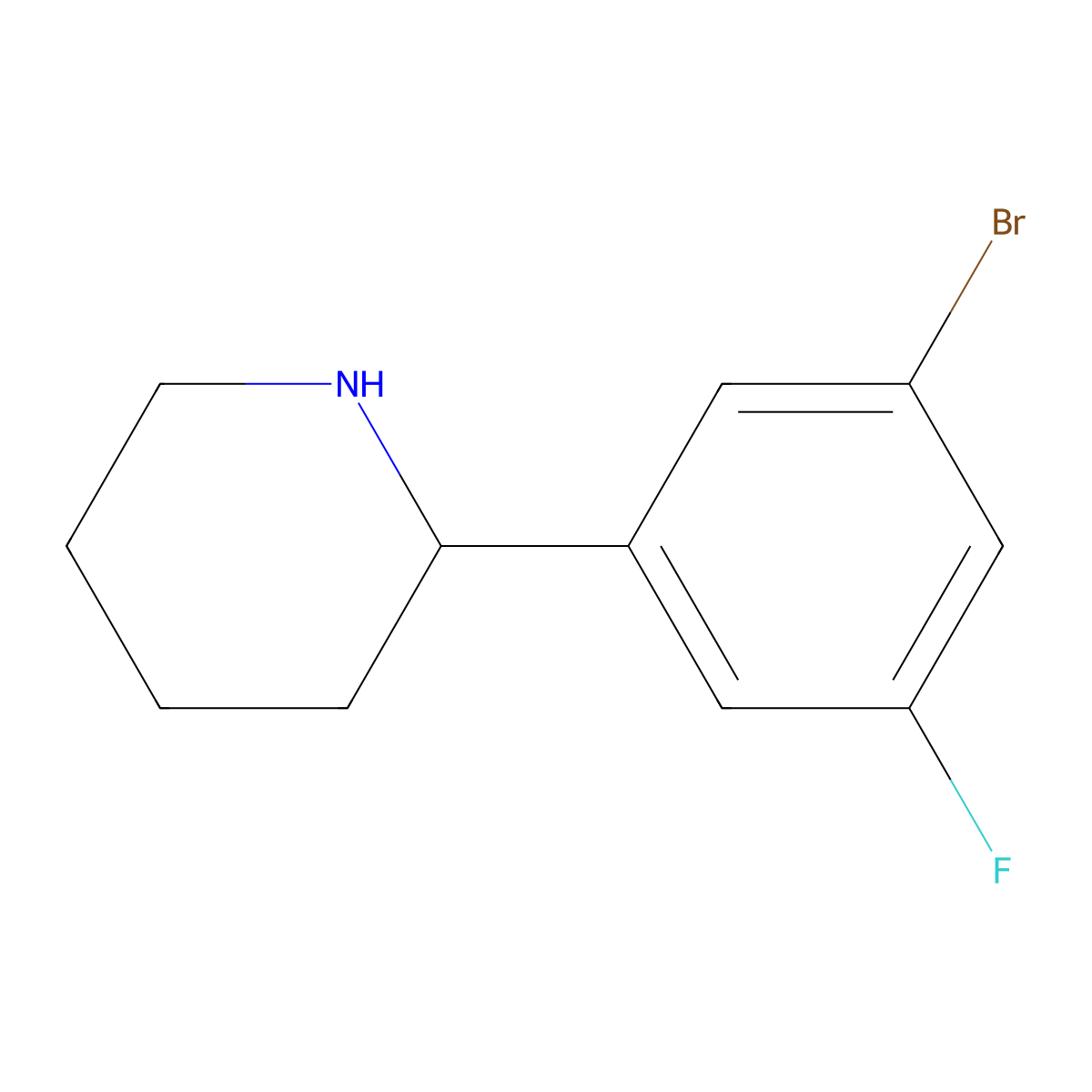 (R)-2-(3-Bromo-5-fluorophenyl)piperidine molecular structure, CAS 1270027-31-0